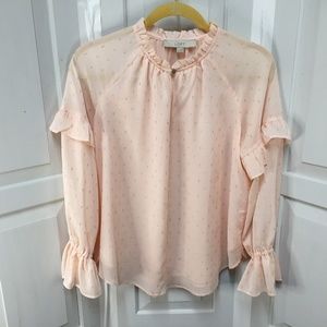 LOFT Pink Blouse w/ Ruffle and Sparkle Detail